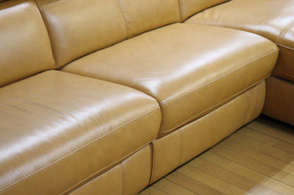 ガレージセール シェーズロングソファ リクライニングソファ カウチ付き 総革 本革 マスタード
