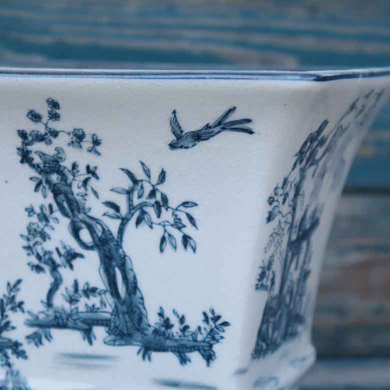 陶器 プランター 角型 底穴あり 染め付け シノワズリ