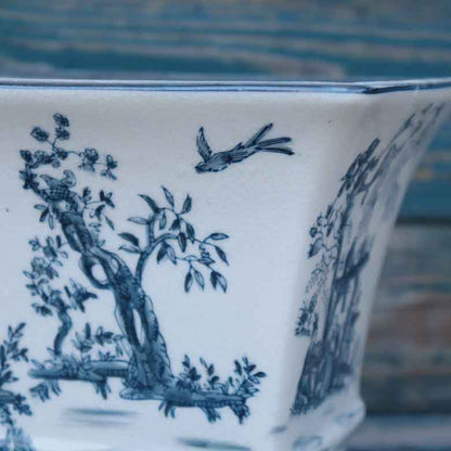 陶器 プランター 角型 底穴あり 染め付け シノワズリ