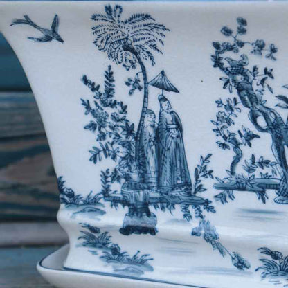 陶器 プランター 角型 底穴あり 染め付け シノワズリ