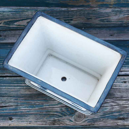 陶器 プランター 角型 底穴あり 染め付け シノワズリ