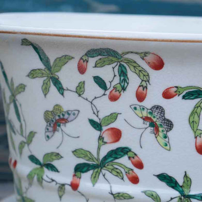 陶器 プランター 楕円型 底穴あり 染め付け シノワズリ