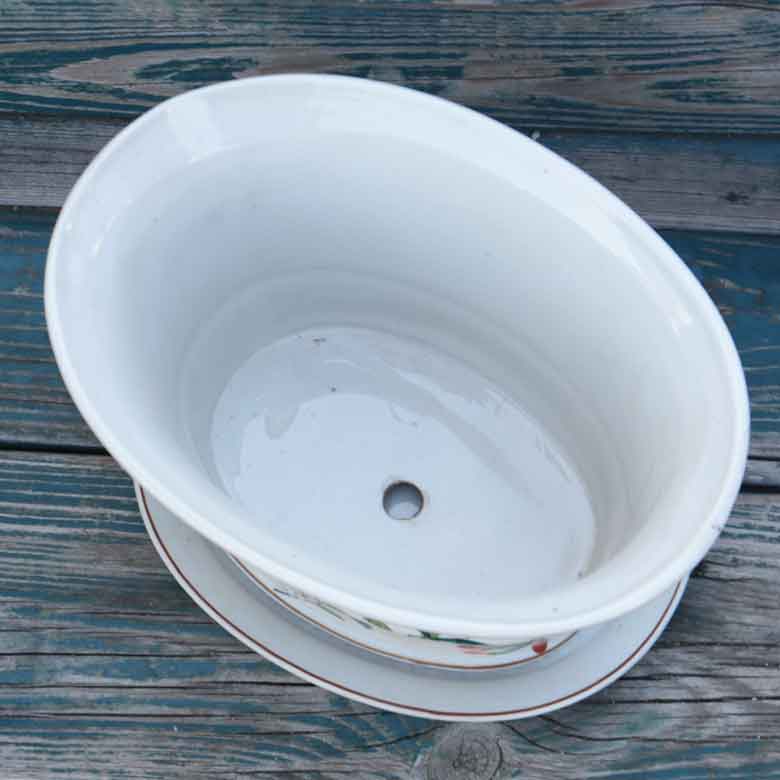 陶器 プランター 楕円型 底穴あり 染め付け シノワズリ