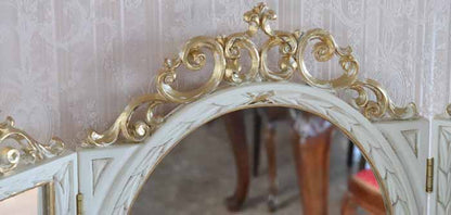 イタリア製 デコレーションミラー 置き鏡 3面鏡 ミラー アイボリー ゴールド EUROMAMRCHI