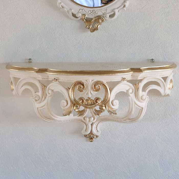 イタリア製 コンソールL 50cm幅 壁掛け アイボリー ゴールド EUROMAMRCHI