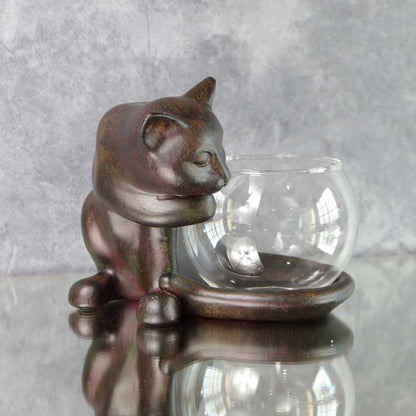 樹脂製 猫の置物 しっぽネコ 置物 レトロ フィギュア 小物入れ