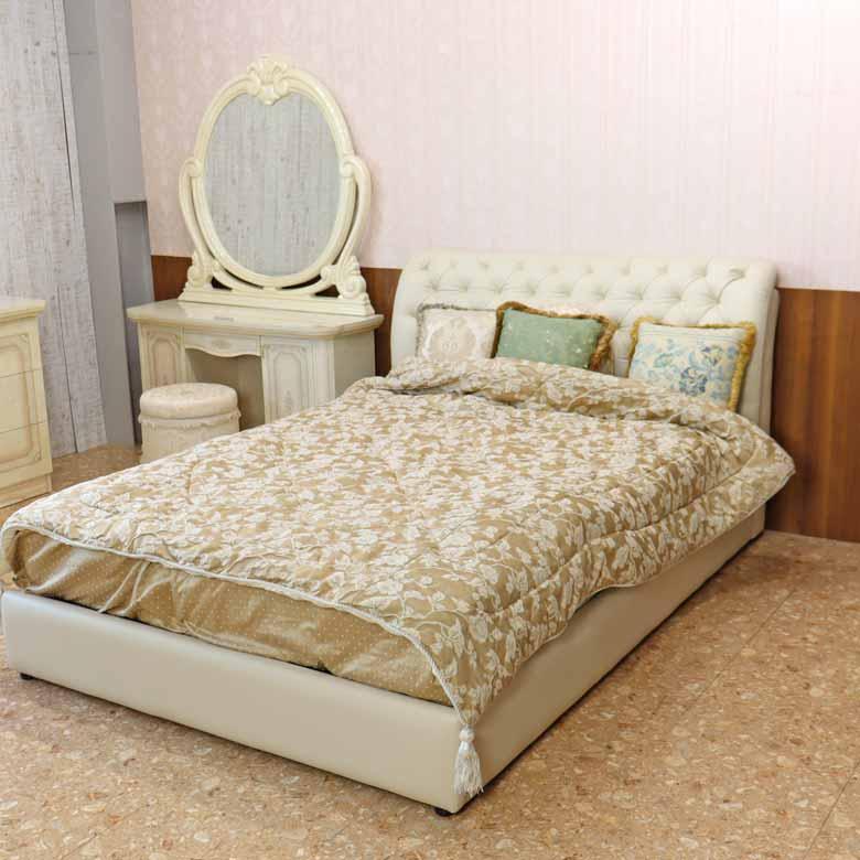 ベッドフレーム ダブル ワイドダブル チェスターフィールド風 革風ファブリック