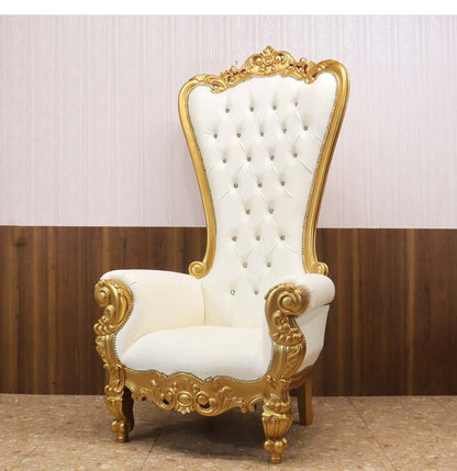 女王様の椅子 クイーン チェア ホワイト ゴールド アンティーク ハンドメイド仕上げ