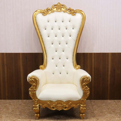 女王様の椅子 クイーン チェア ホワイト ゴールド アンティーク ハンドメイド仕上げ