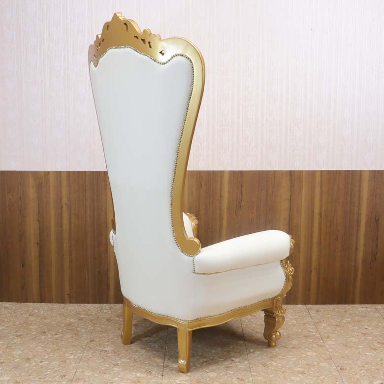 女王様の椅子 クイーン チェア ホワイト ゴールド アンティーク ハンドメイド仕上げ