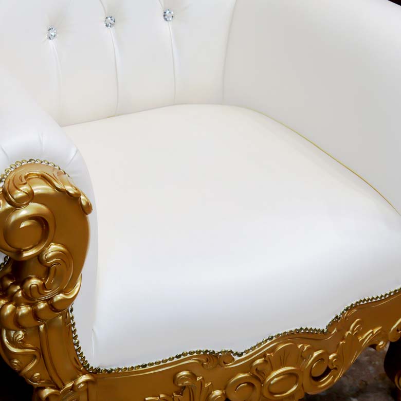 女王様の椅子 クイーン チェア ホワイト ゴールド アンティーク ハンドメイド仕上げ