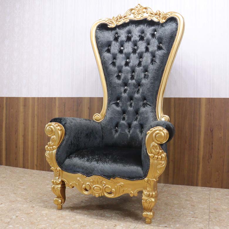 女王様の椅子 クイーン チェア ブラック ゴールド アンティーク ハンドメイド仕上げ