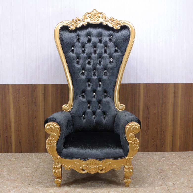 女王様の椅子 クイーン チェア ブラック ゴールド アンティーク ハンドメイド仕上げ