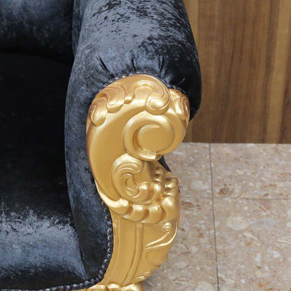 女王様の椅子 クイーン チェア ブラック ゴールド アンティーク ハンドメイド仕上げ