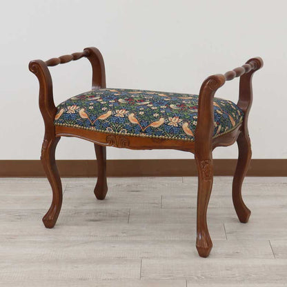 肘付きスツール いちご泥棒 ブルー 木製 ベンチ 猫脚 イタリア 完成品 ブラウン いちご泥棒 ベスト・オブ・モリス