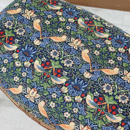 肘付きスツール いちご泥棒 ブルー 木製 ベンチ 猫脚 イタリア 完成品 ブラウン いちご泥棒 ベスト・オブ・モリス