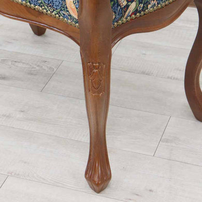 肘付きスツール いちご泥棒 ブルー 木製 ベンチ 猫脚 イタリア 完成品 ブラウン いちご泥棒 ベスト・オブ・モリス