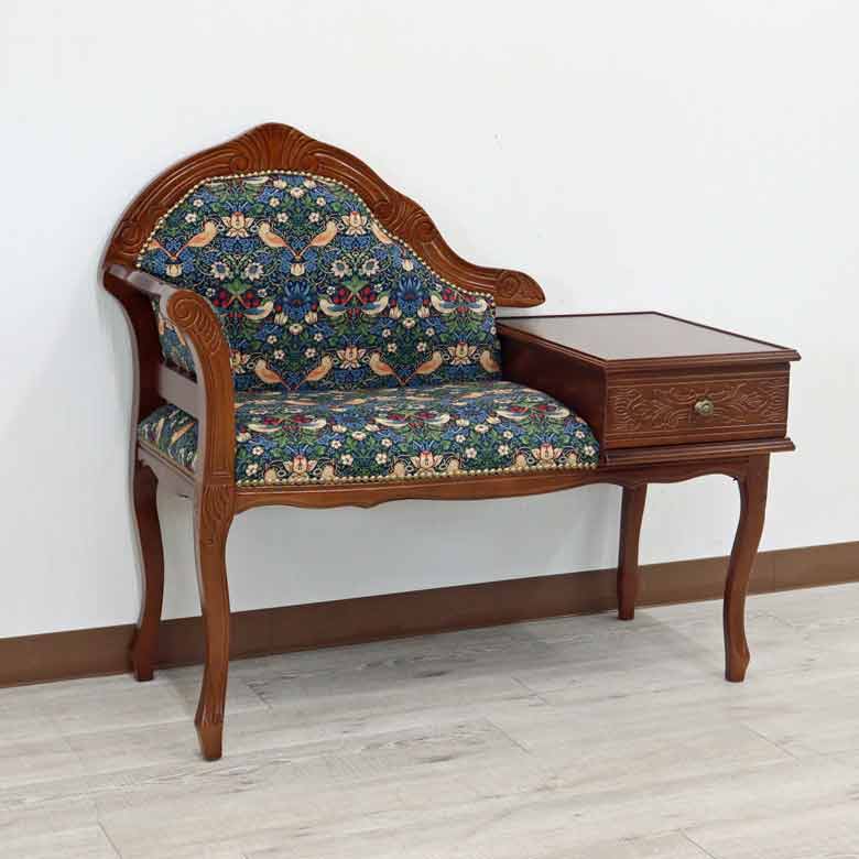 テレフォンベンチ いちご泥棒 ブルー 木製 ベンチ 猫脚 イタリア いちご泥棒 ベスト・オブ・モリス 日本