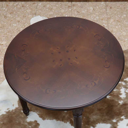 イタリア ダイニングテーブル 90cm幅 2人用 象嵌 円形 310/90