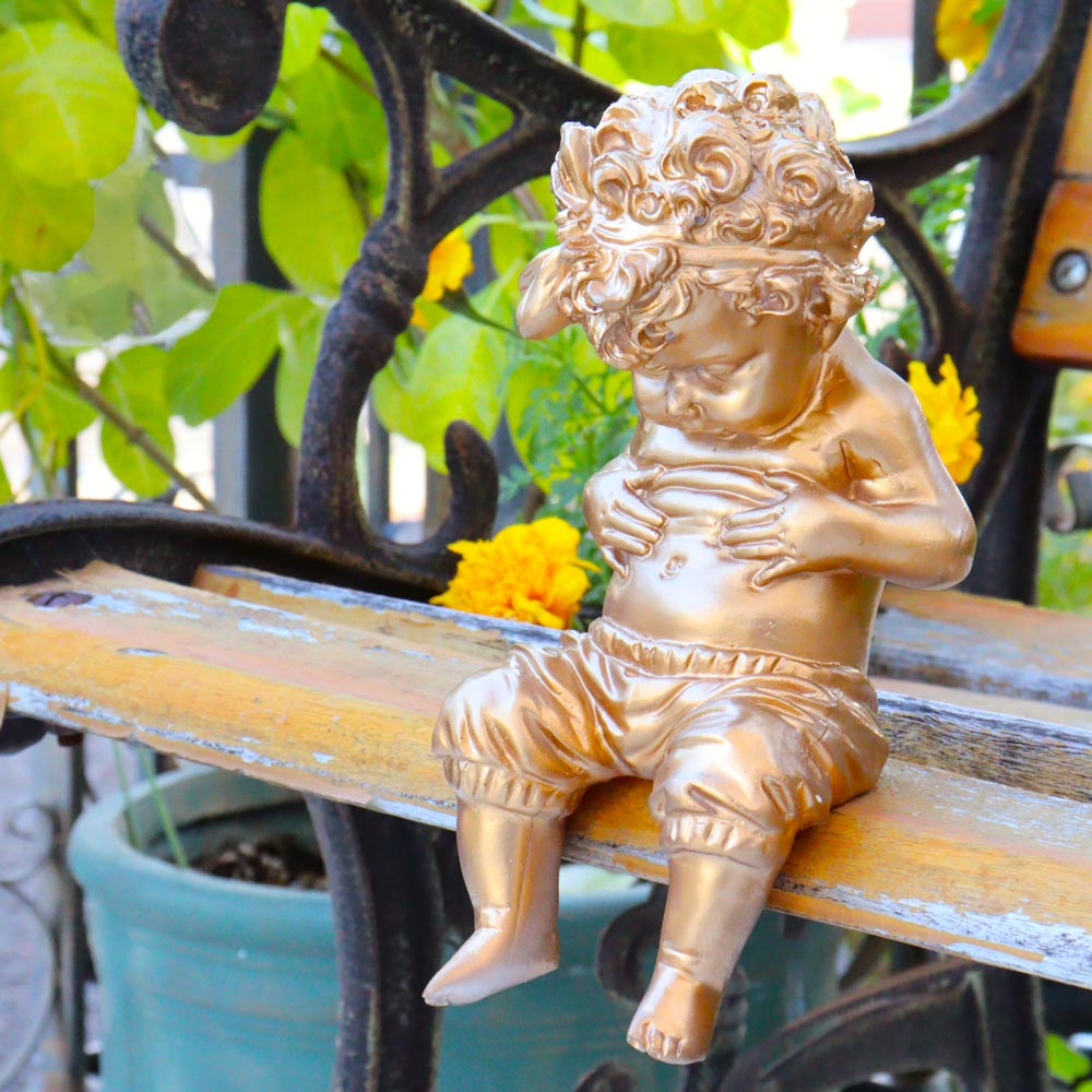 ガーデニング 置物 天使 オーナメント 男の子 メタボくん 高さ17cm ゴールド