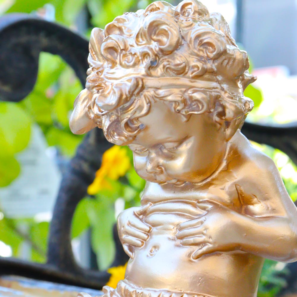 ガーデニング 置物 天使 オーナメント 男の子 メタボくん 高さ17cm ゴールド