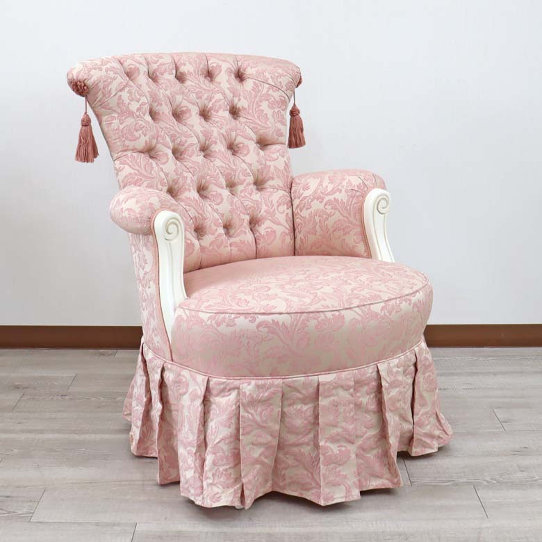 イタリア 一人がけ ソファー ホワイト ピンクアラベスク 785W