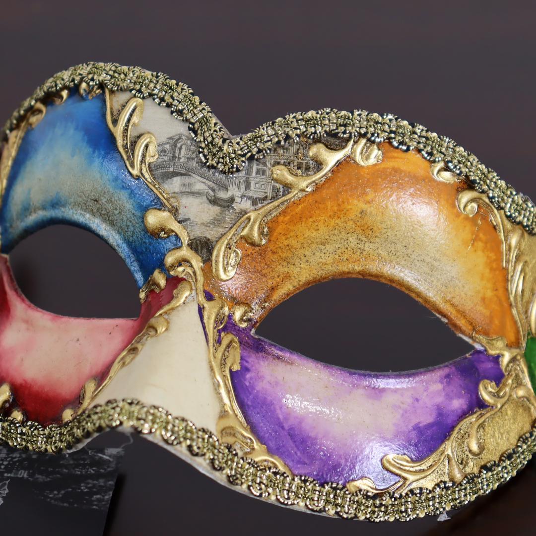 ベネチアンマスク カーニバルマスク 仮面 ハーフ ゴールド レインボー アクア イタリア製 ゴージャス ヴェネチアン マスケラ