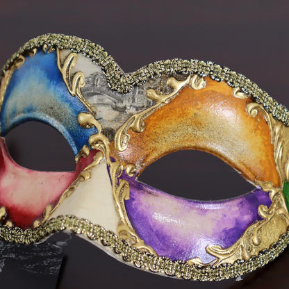 ベネチアンマスク カーニバルマスク 仮面 ハーフ ゴールド レインボー アクア イタリア製 ゴージャス ヴェネチアン マスケラ