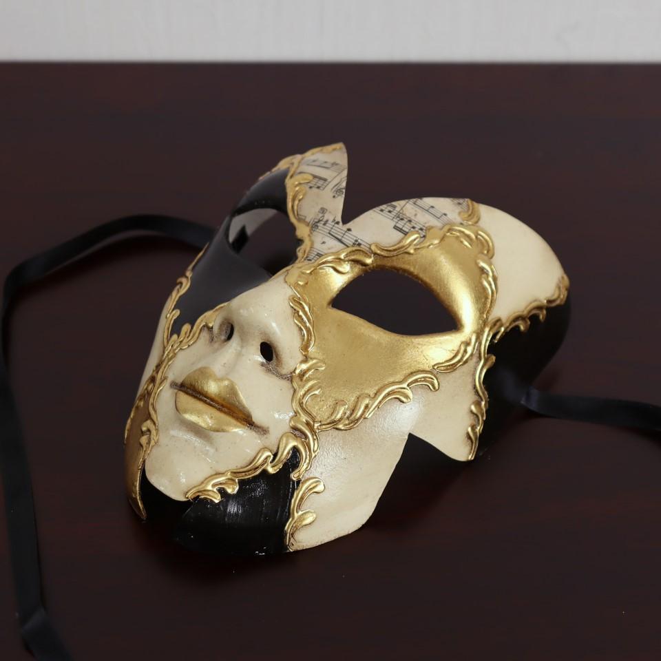 ベネチアンマスク カーニバルマスク 仮面 フルフェイス ブラック＆ゴールド イタリア製 ゴージャス ヴェネチアン マスケラ