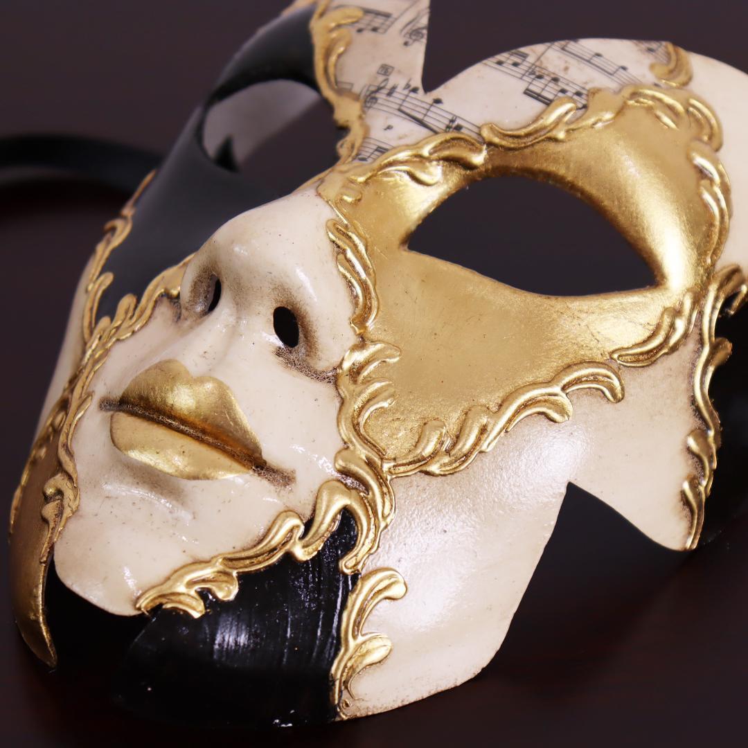 ベネチアンマスク カーニバルマスク 仮面 フルフェイス ブラック＆ゴールド イタリア製 ゴージャス ヴェネチアン マスケラ