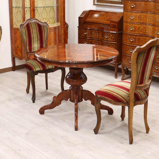 イタリア ダイニングテーブル 90cm幅 2人用 象嵌