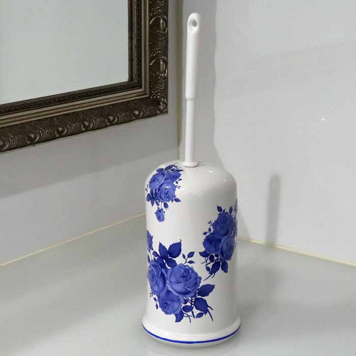 トイレブラシ 陶器 サニタリーポット トイレブラシセット ブルーローズ