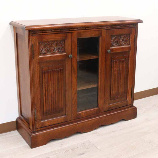 ローキャビネット 幅88cm サイドボード オーク 完成品 木製 レトロ