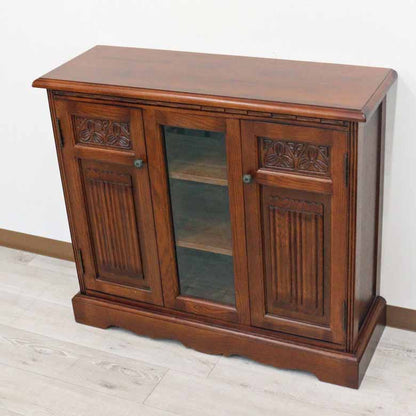 ローキャビネット 幅88cm サイドボード オーク 完成品 木製 レトロ