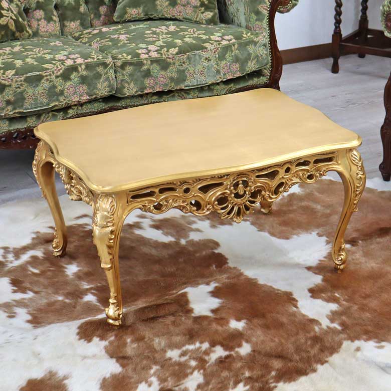 イタリア リビングテーブル ゴールド 109cm 完成品 猫脚 長方形 イタリア リビングテーブル ゴールド 109cm 完成品 猫脚 長方形