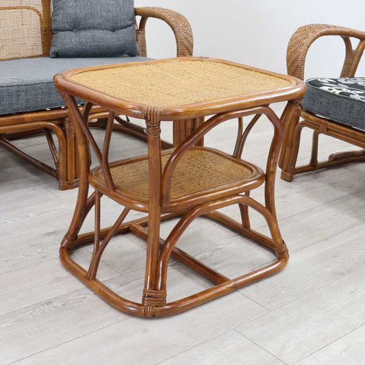 軽量ラタン ローテーブル 手作り 中棚付きテーブル 軽い