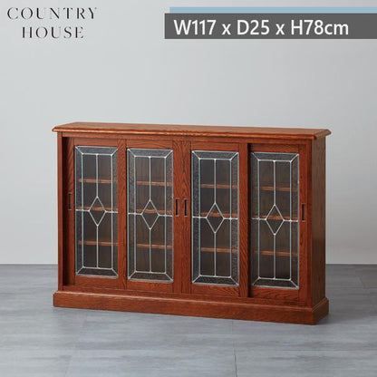 カントリーハウス 4ドア スリムキャビネット サイドボード 引き違い戸 オーク材 天然木使用 国産家具 英国調 ブリティッシュ CDB33