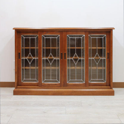 カントリーハウス 4ドア スリムキャビネット サイドボード 引き違い戸 オーク材 天然木使用 国産家具 英国調 ブリティッシュ CDB33