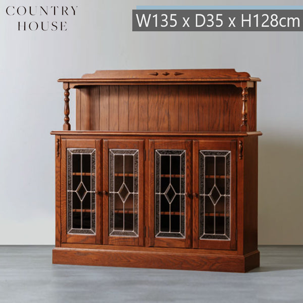 カントリーハウス 4ドア サイドボード 宮付 スリムキャビネット オーク材 天然木使用 国産家具 英国調 ブリティッシュ CLB13