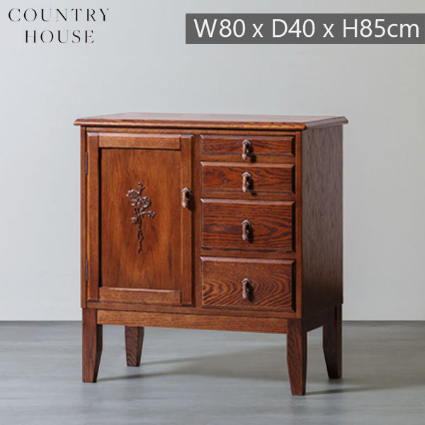 カントリーハウス 1ドア リビングボード 左扉タイプ サイドボード 引出4杯 オーク材 天然木使用 国産家具 英国調 ブリティッシュ CLB22
