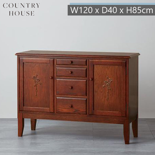 カントリーハウス リビングボード 左右扉 中央引出タイプ サイドボード オーク材 天然木使用 国産家具 英国調 ブリティッシュ CLB23