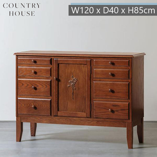 カントリーハウス リビングボード 中央扉 左右引出 タイプ サイドボード オーク材 天然木使用 国産家具 英国調 ブリティッシュ CLB24