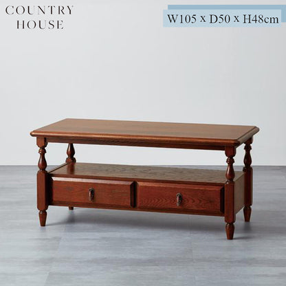 カントリーハウス 引出付 センターテーブル 応接 オーク材 天然木使用 国産家具 英国調 引き出し付き CLT31