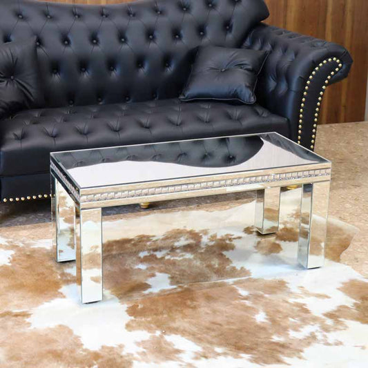 ミラー家具 ローテーブル 100cm 長方形 ラインストーン リビングテーブル
