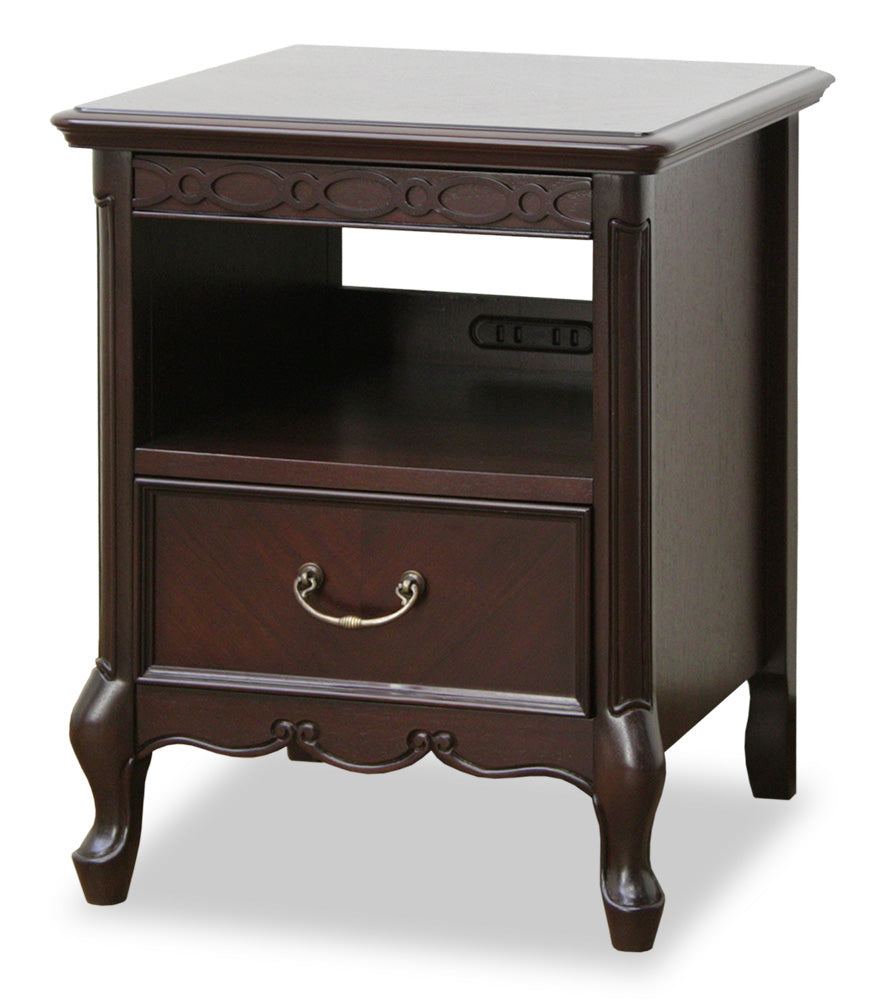 ナイトテーブル サイドテーブル 2口 コンセント付 スライドカウンター付 東海家具 フルール DM マホガニー ダークブラウン 783222