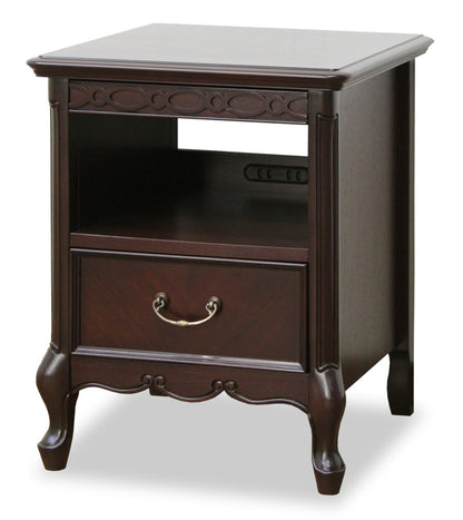 ナイトテーブル サイドテーブル 2口 コンセント付 スライドカウンター付 東海家具 フルール DM マホガニー ダークブラウン 783222
