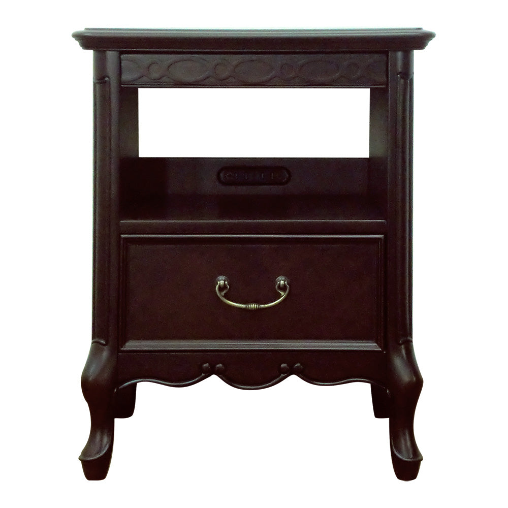 ナイトテーブル サイドテーブル 2口 コンセント付 スライドカウンター付 東海家具 フルール DM マホガニー ダークブラウン 783222