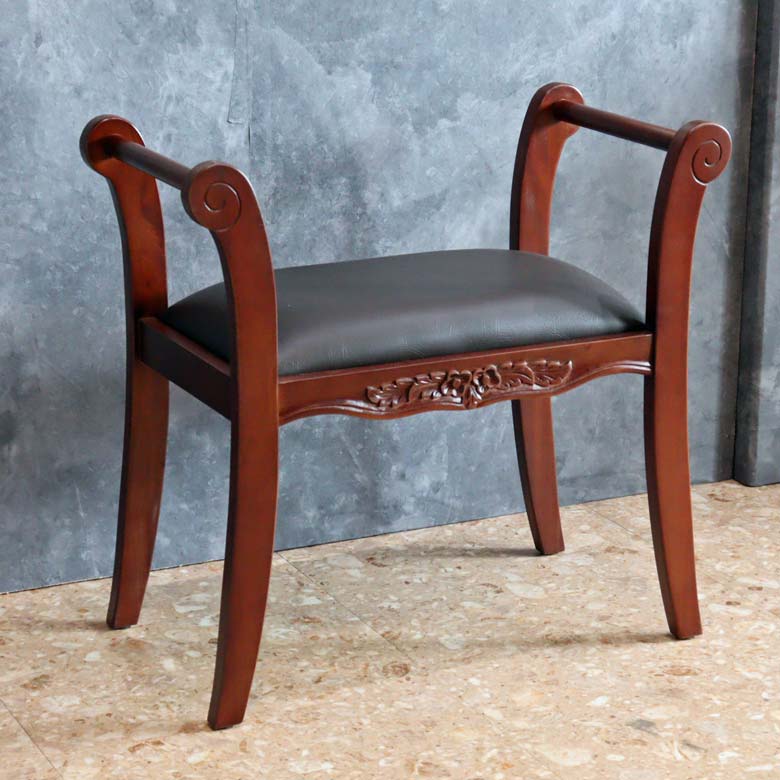 マホガニー 肘付玄関イス 両肘 スツール イス 合皮 チェア ベンチ