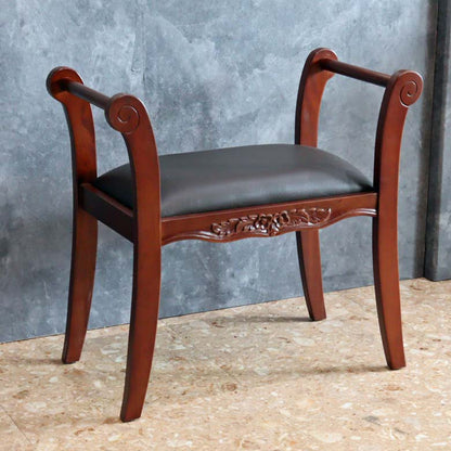 マホガニー 肘付玄関イス 両肘 スツール イス 合皮 チェア ベンチ
