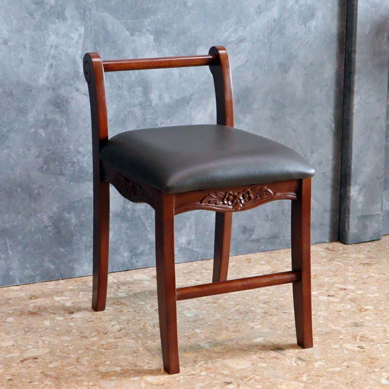 マホガニー 肘付玄関イス 片肘 スツール イス 合皮 チェア
